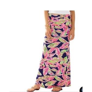 Lilly Pulitzer‎ Marnie maxi skirt women's medium navy in the vias palms long